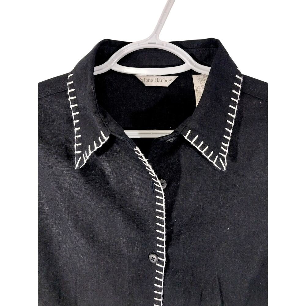 NWOT! STONE HARBOR! LUXE LINEN & COTTON BLACK W/WHITE SHORT SLEEVED DRESS! SZ S - Picture 5 of 12